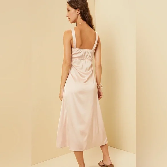 Beverly and Beck Satin Lace Trim V-Neck Midi Dress - Picture 3 of 6